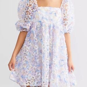 Storia Floral Pastel Flower Ombré Party Babydoll Square Neckline Dress
